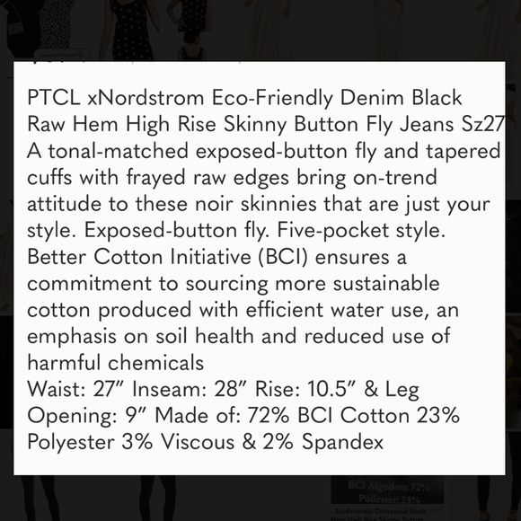 PTCL xNordstrom Denim Black Raw Hem High Rise Skinny Button Fly Jeans Size 27 - Picture 10 of 10